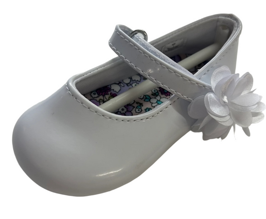 Baby Deer Shoe White Patent Leather Flower strap