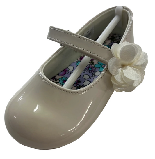 Baby Deer Shoes Ivory Patent Leather Flower strap