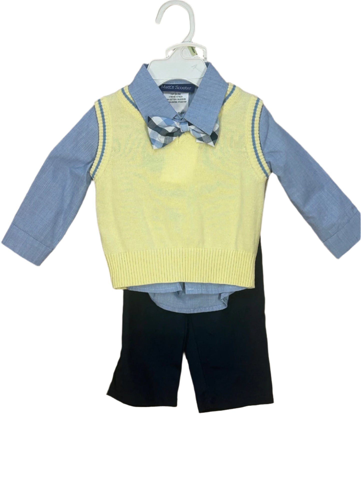 Matt's Scooter Boy 3pc Pant Set w/Denim Shirt & Yellow Sweater Vest