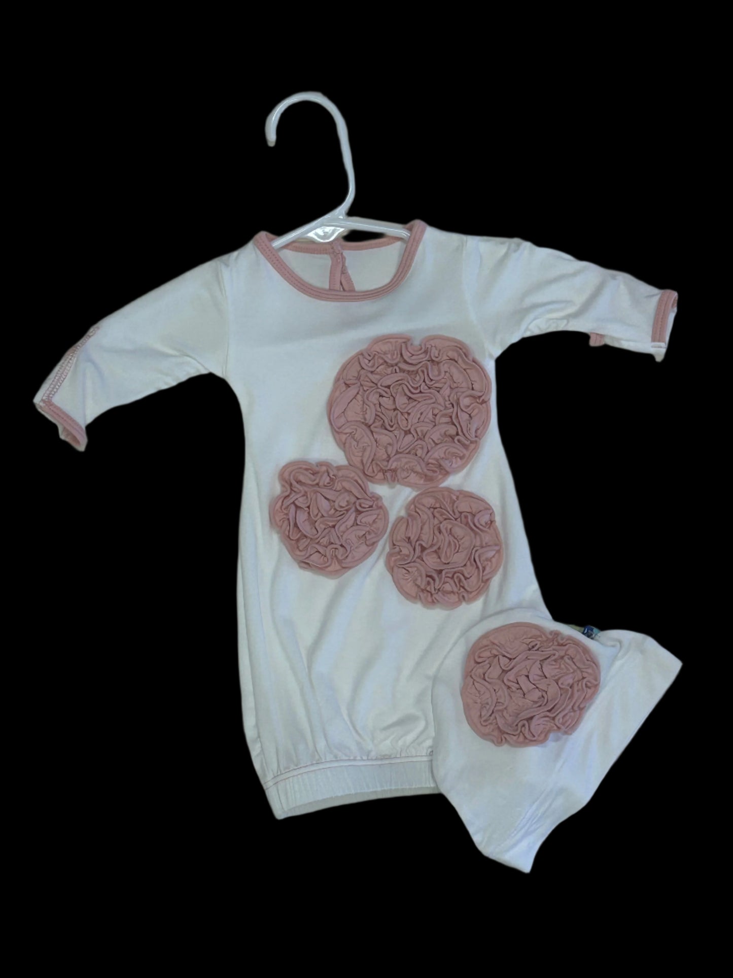 Kickee Pants Dahlia Flower Layette Gown & Knot Hat Set Natural with Baby Rose