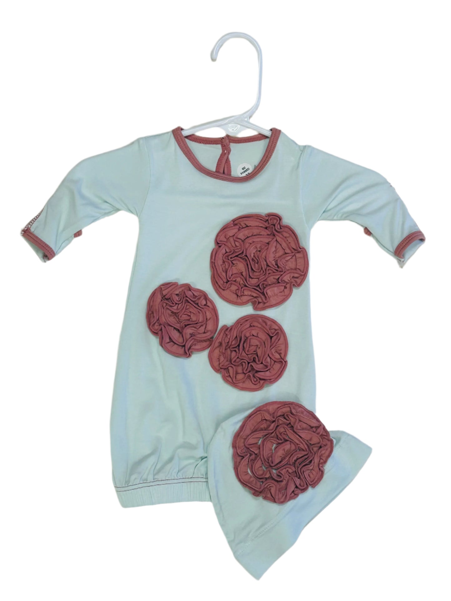 Kickee Pants Dahlia Flower Layette Gown & Knot Hat Set Fresh Air with Antique Pink