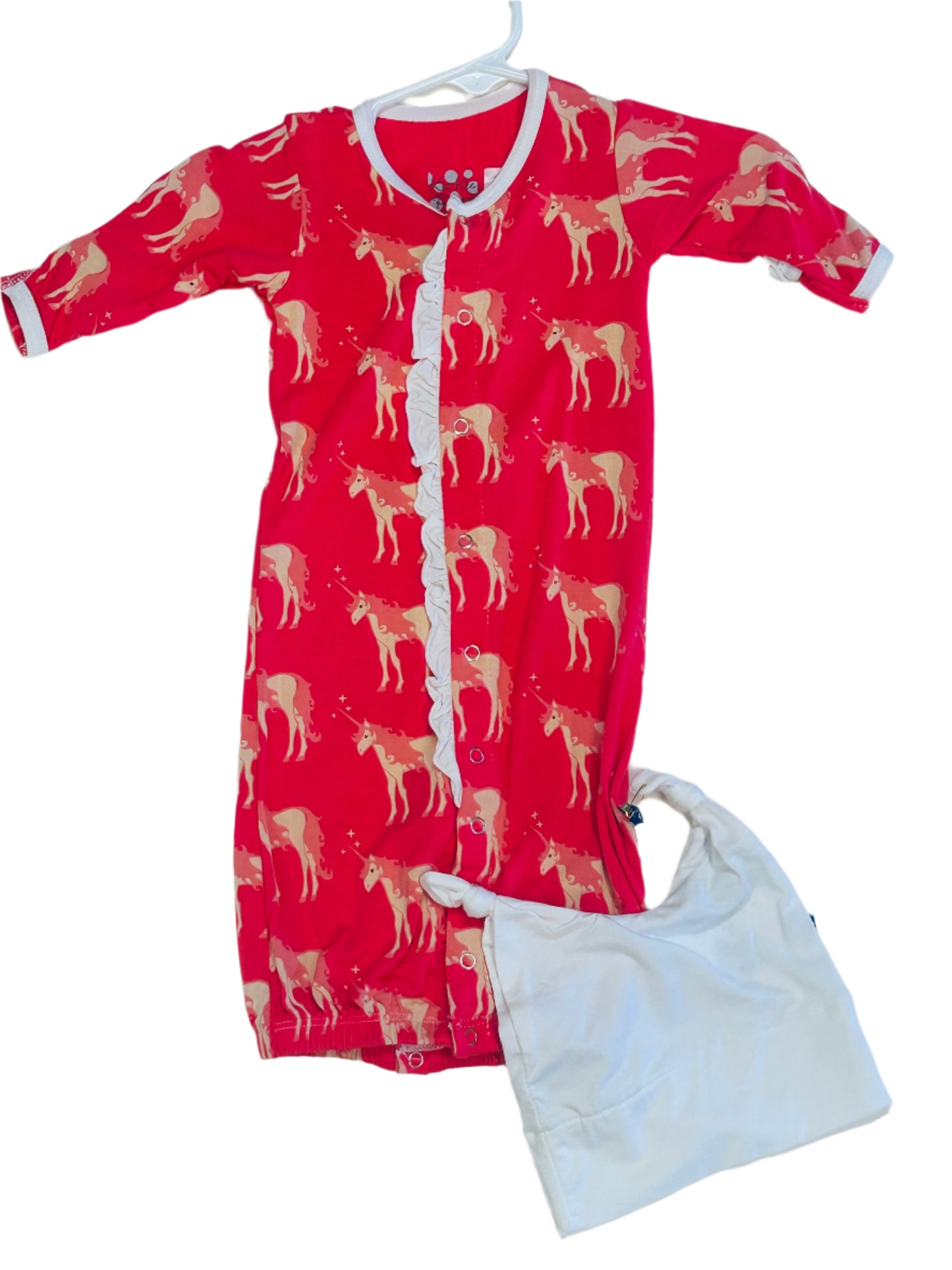 Kickee Pants Red Ginger Unicorn Gown w/double knot hat