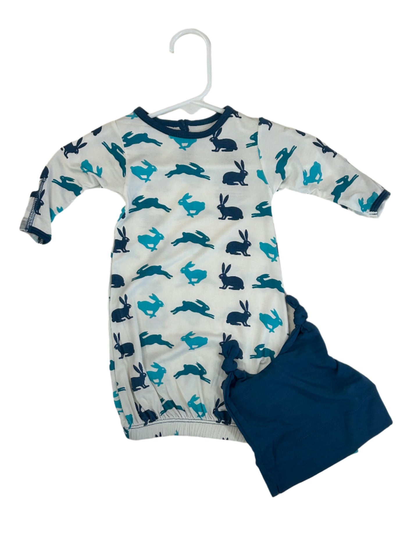Kickee Pants Boy Natural Hare Layette Gown w/double knot hat