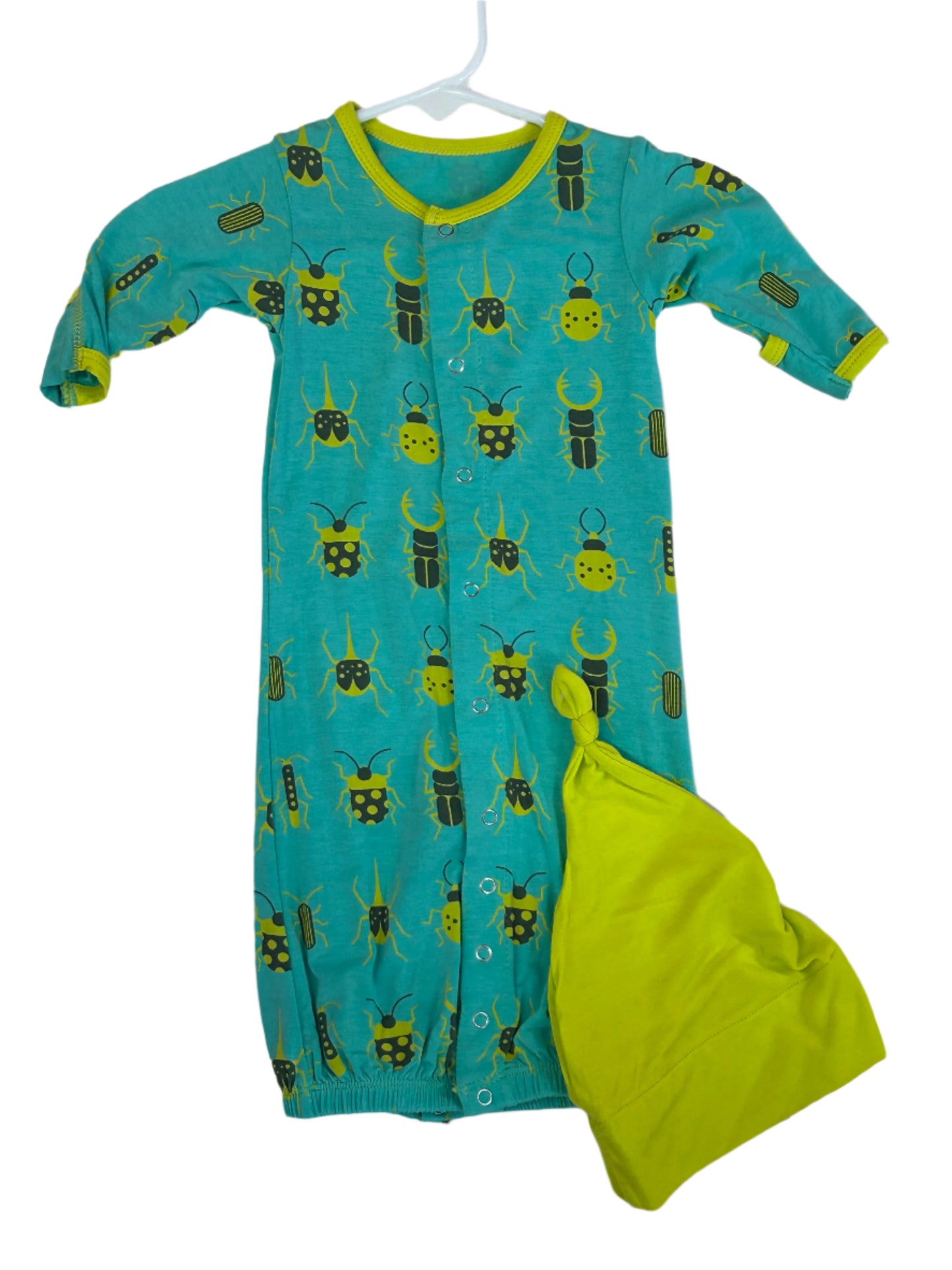 Kickee Pants Glass Beetle layette Converter Gown w/double knot hat