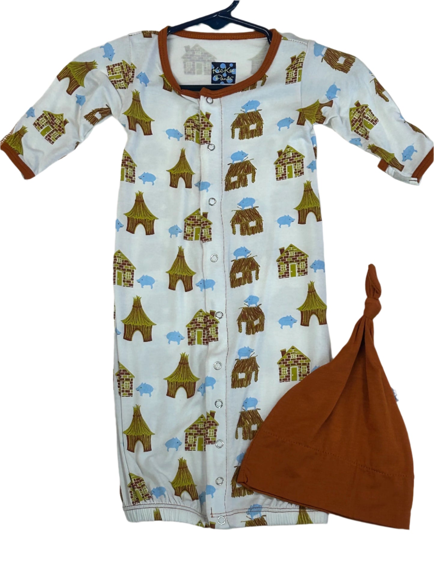 Kickee Pants Three Little Pigs Layette Converter Gown w/double knot hat