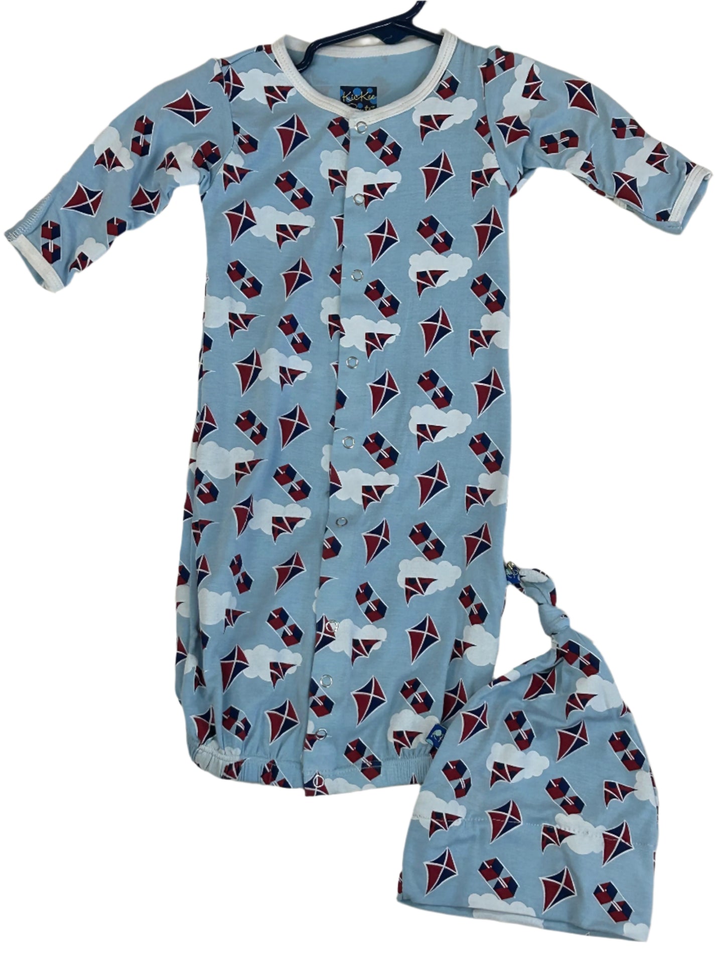 Kickee Pants Boy Flying Kites Layette Converter Gown w/single knot hat