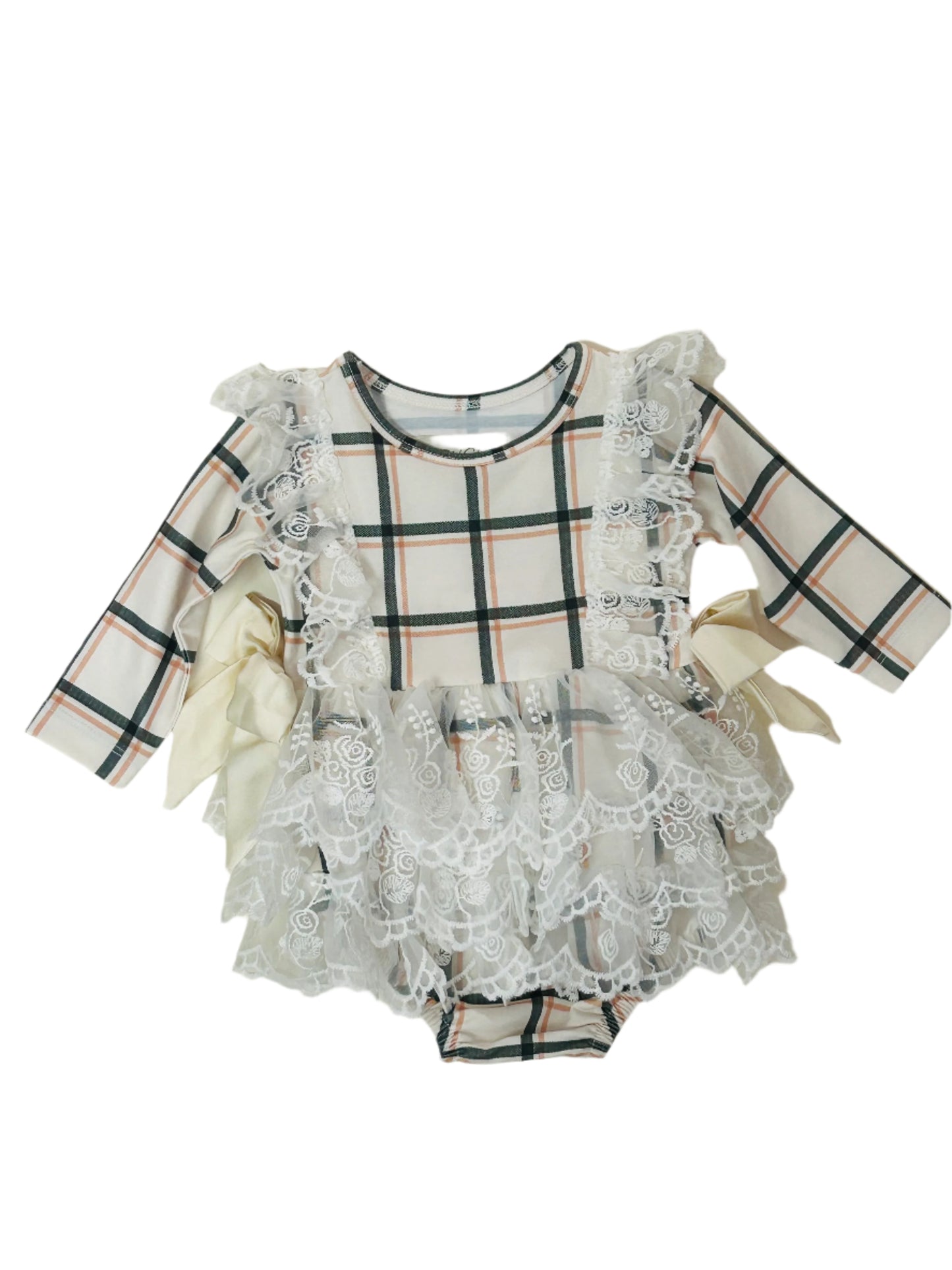 Be Girl L/S Romper Plaid w/Lace