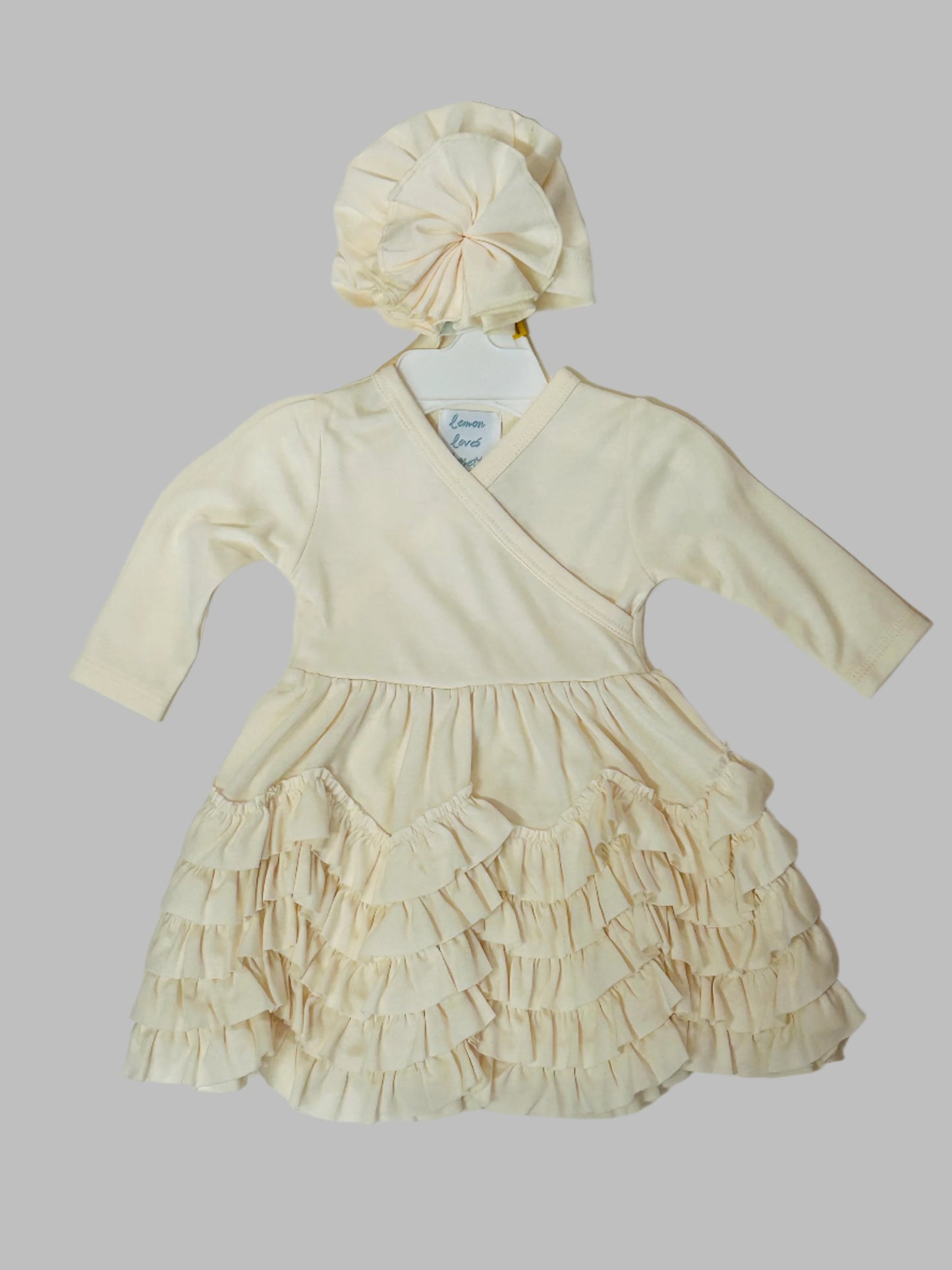 Lemon Loves Layette Cream Ruffle Dress