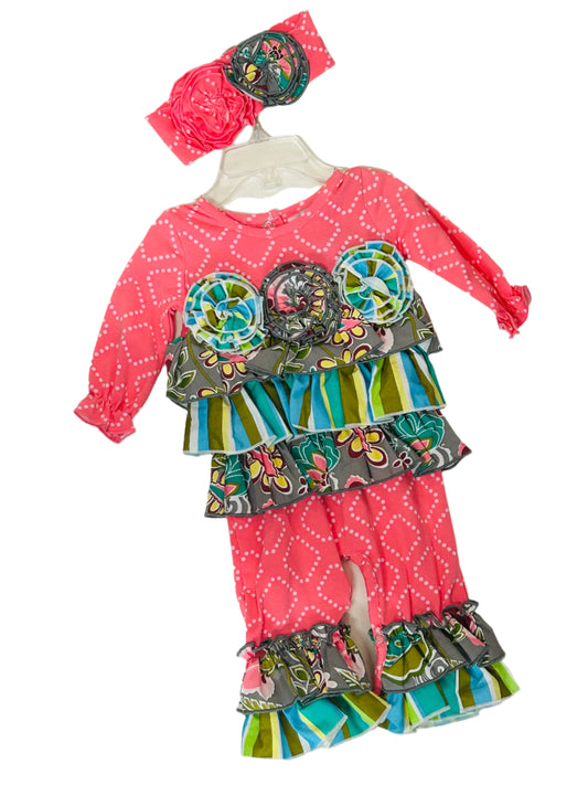 Adora Baby Coverall Pink/White & Floral w/matching headband