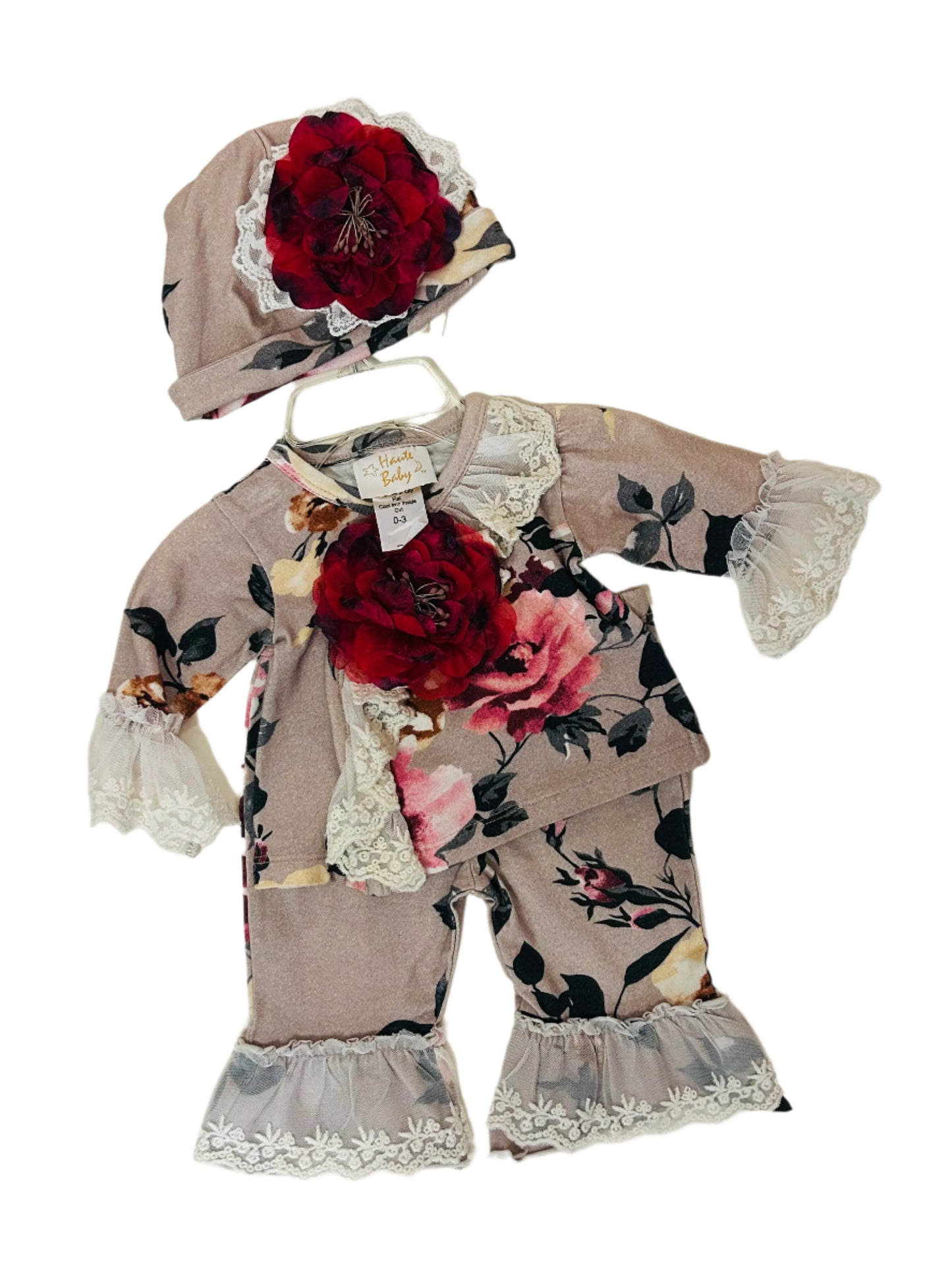 Haute Baby Criss Cross Pant Set Cranberry Rose