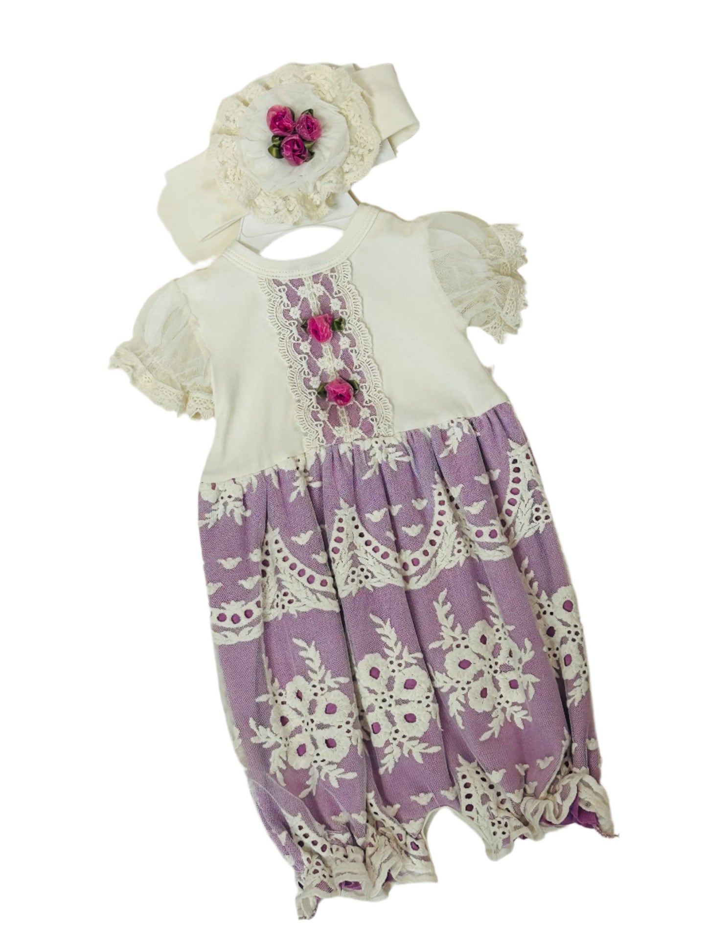Haute Baby Bubble Romper Lacy Lilac