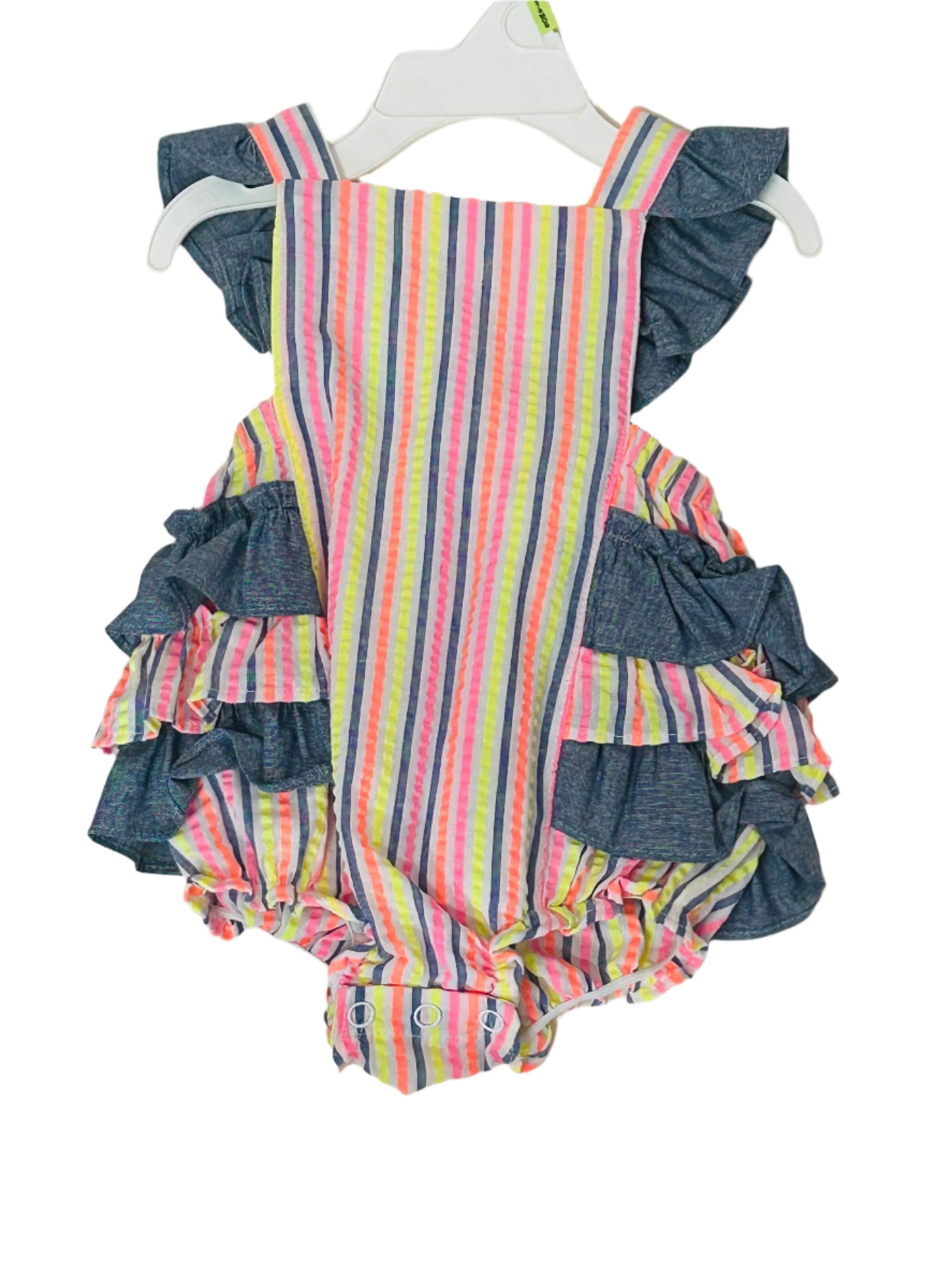Bonnie Baby Bubble Romper Bright Multi-stripe w/Denim 1309