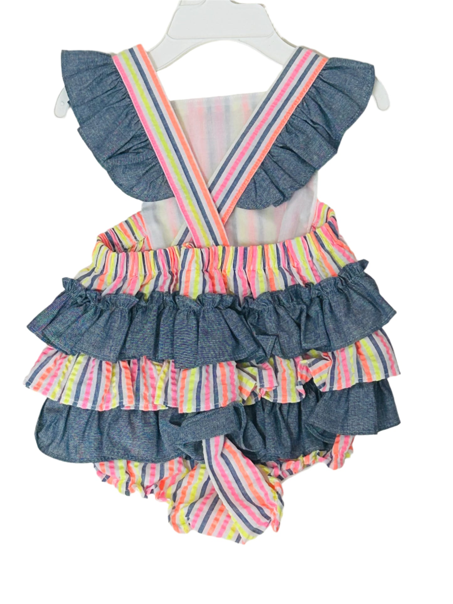 Bonnie Baby Bubble Romper Bright Multi-stripe w/Denim 1309