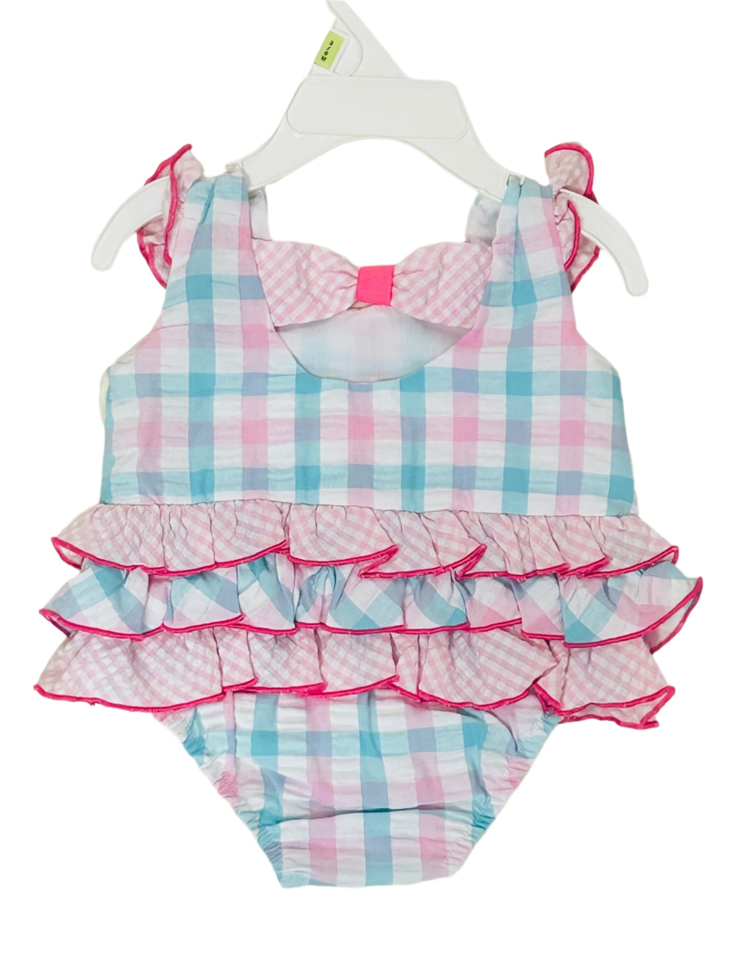 Bonnie Baby Romper Pink/Blue Gingham w/Seahorse 9708