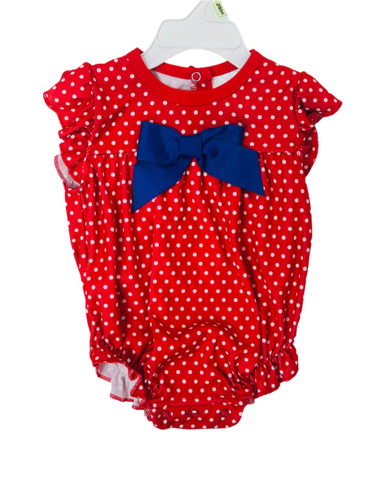 Baby Ganz Romper Red Polka Dot w/Blue Bow