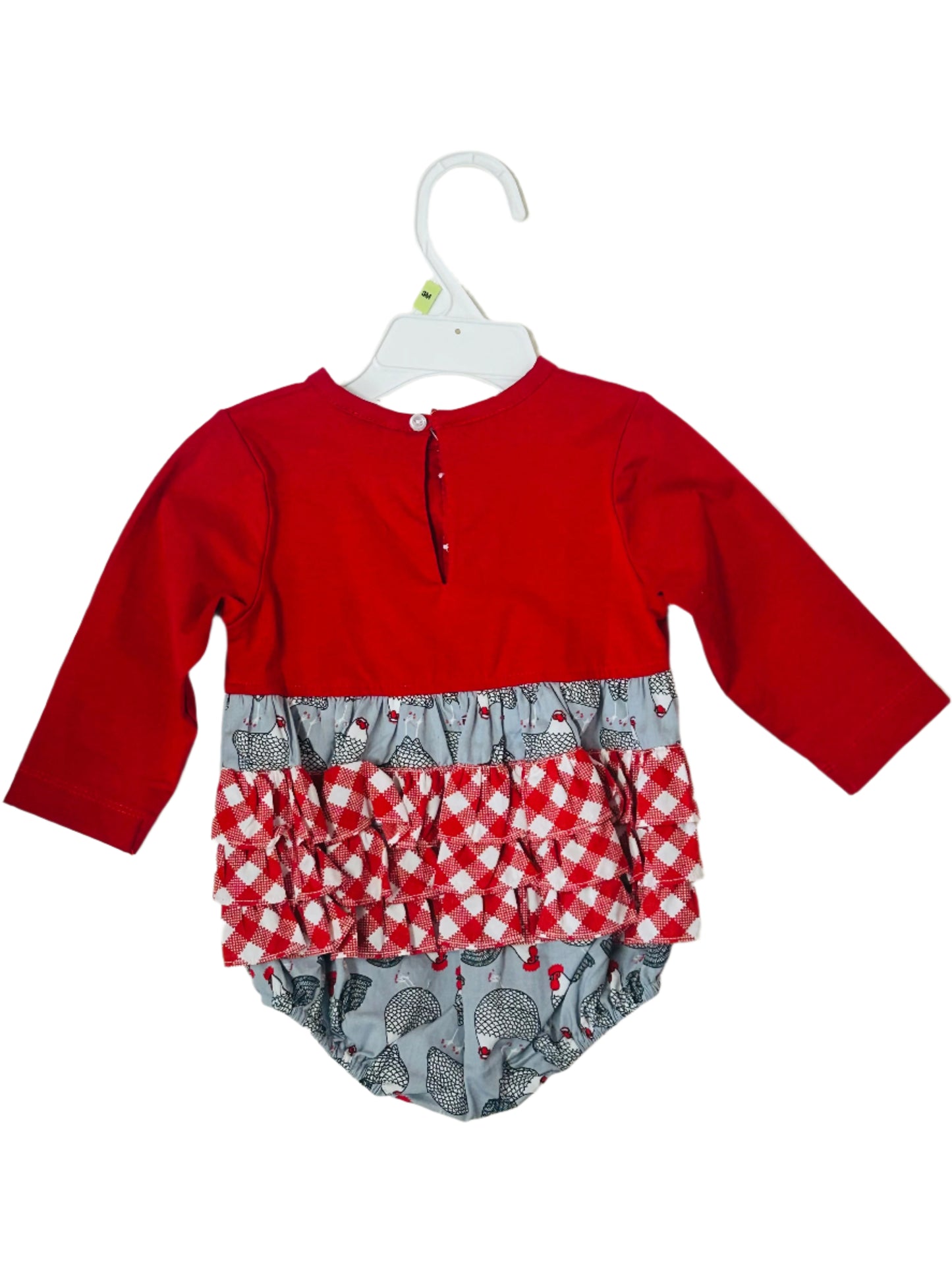Millie Jay Bubble Romper Red/Gray Chicken
