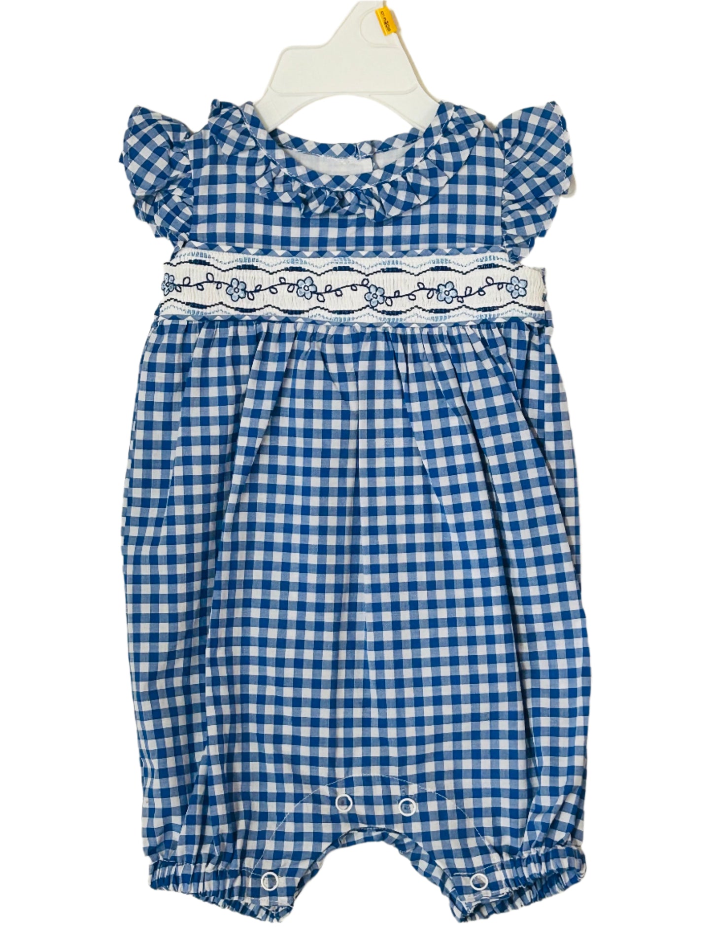 Bonnie Baby Blue Checkered Romper 8114