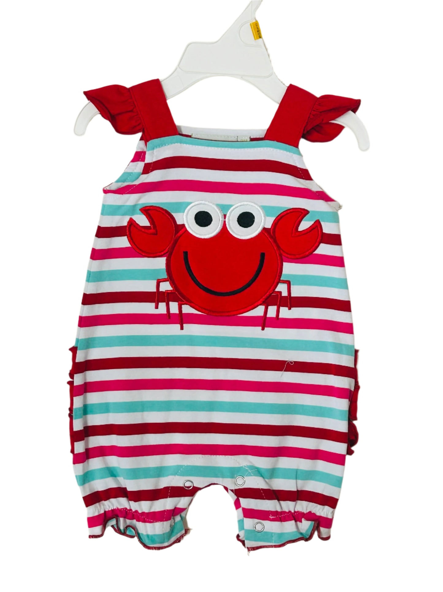 Be Mine Striped Romper w/Crab Applique