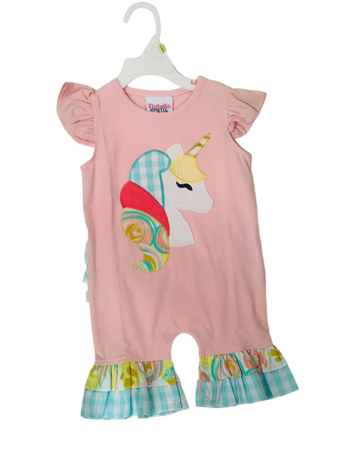 Natalie Grant Romper Pink w/Unicorn Applique