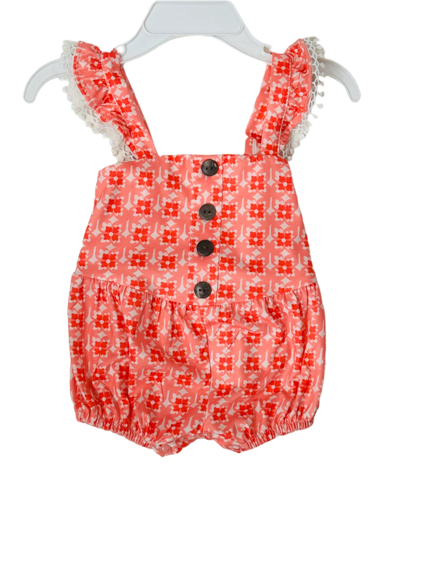 Bonnie Baby Coral Floral Bubble Romper 10121