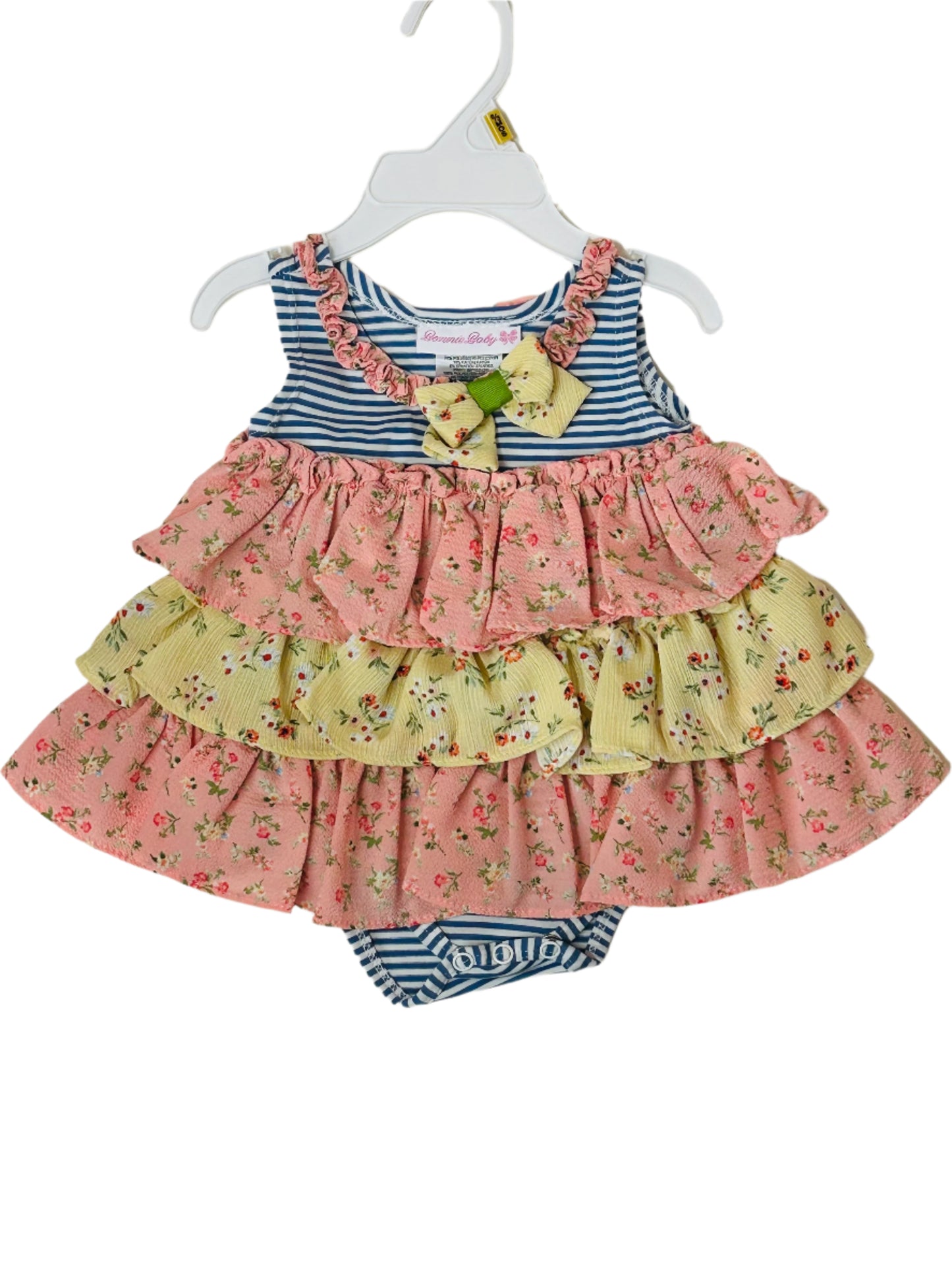 Bonnie Baby Romper Coral/Blue Floral 10090