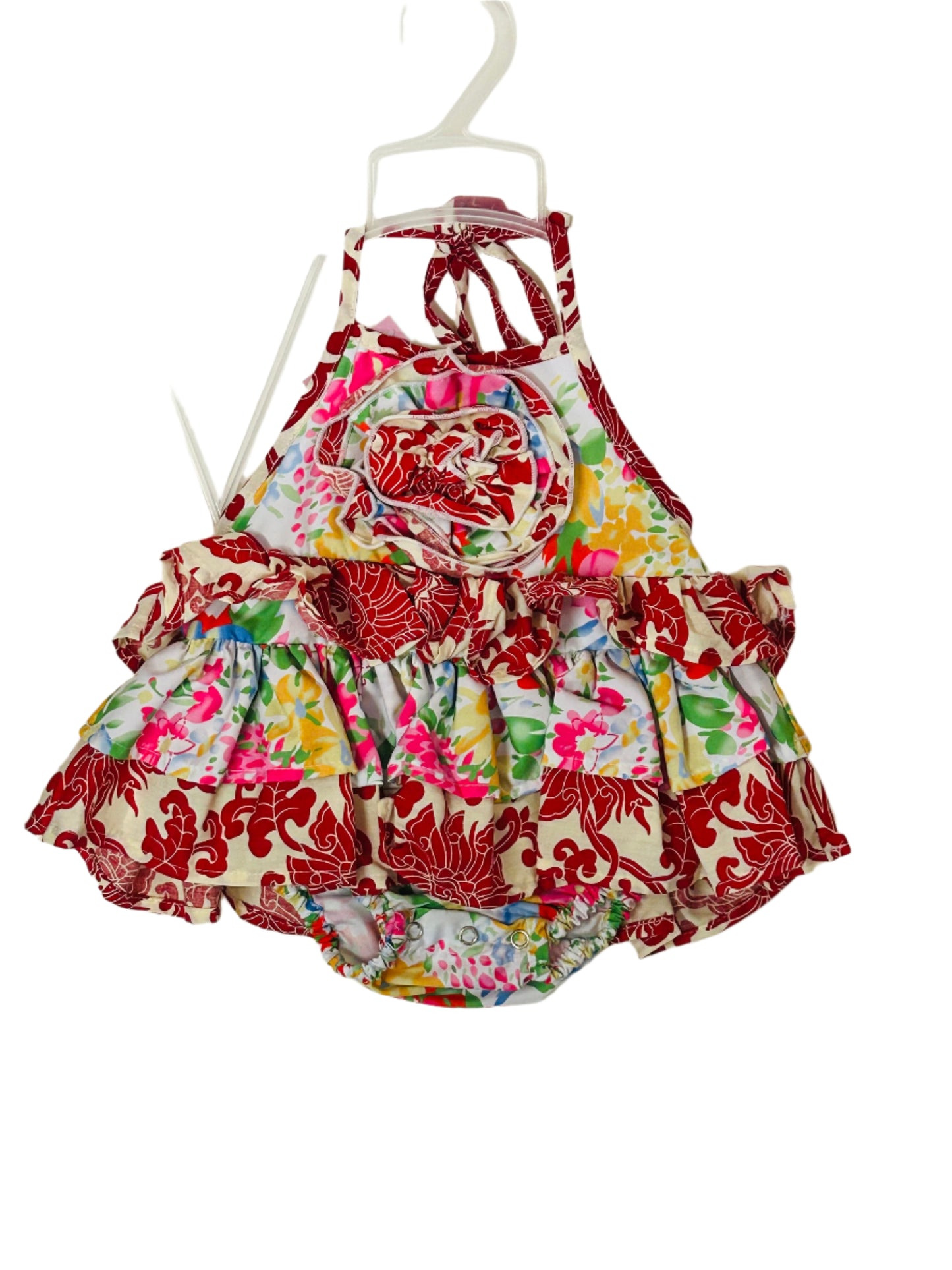 Gurlybird Red Floral Halter Romper