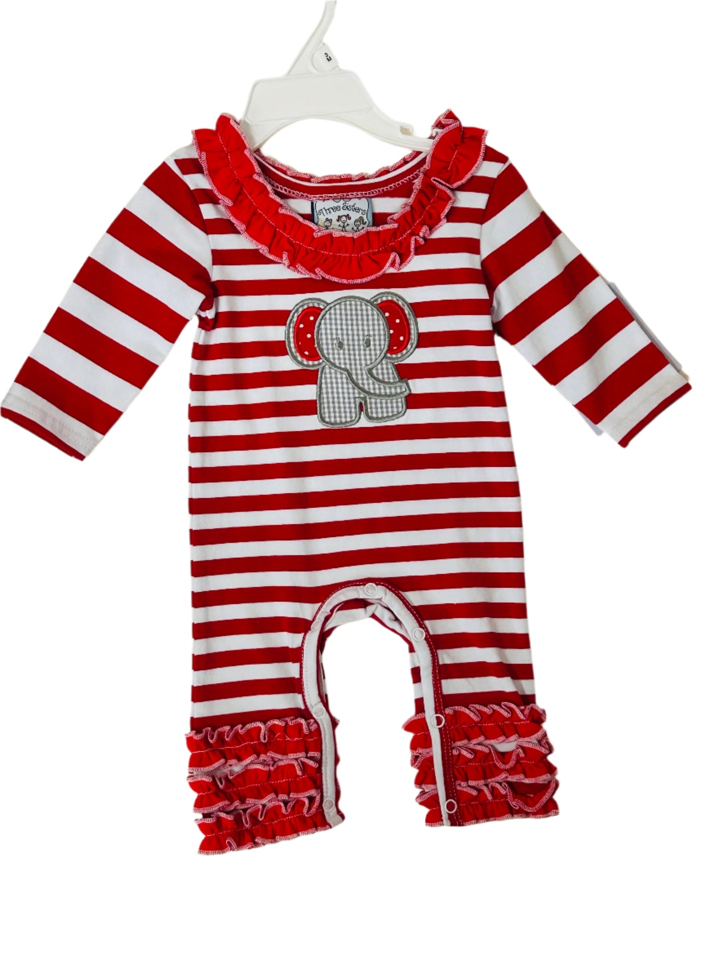 Three Sisters Romper Red/White Stripe w/Elephant