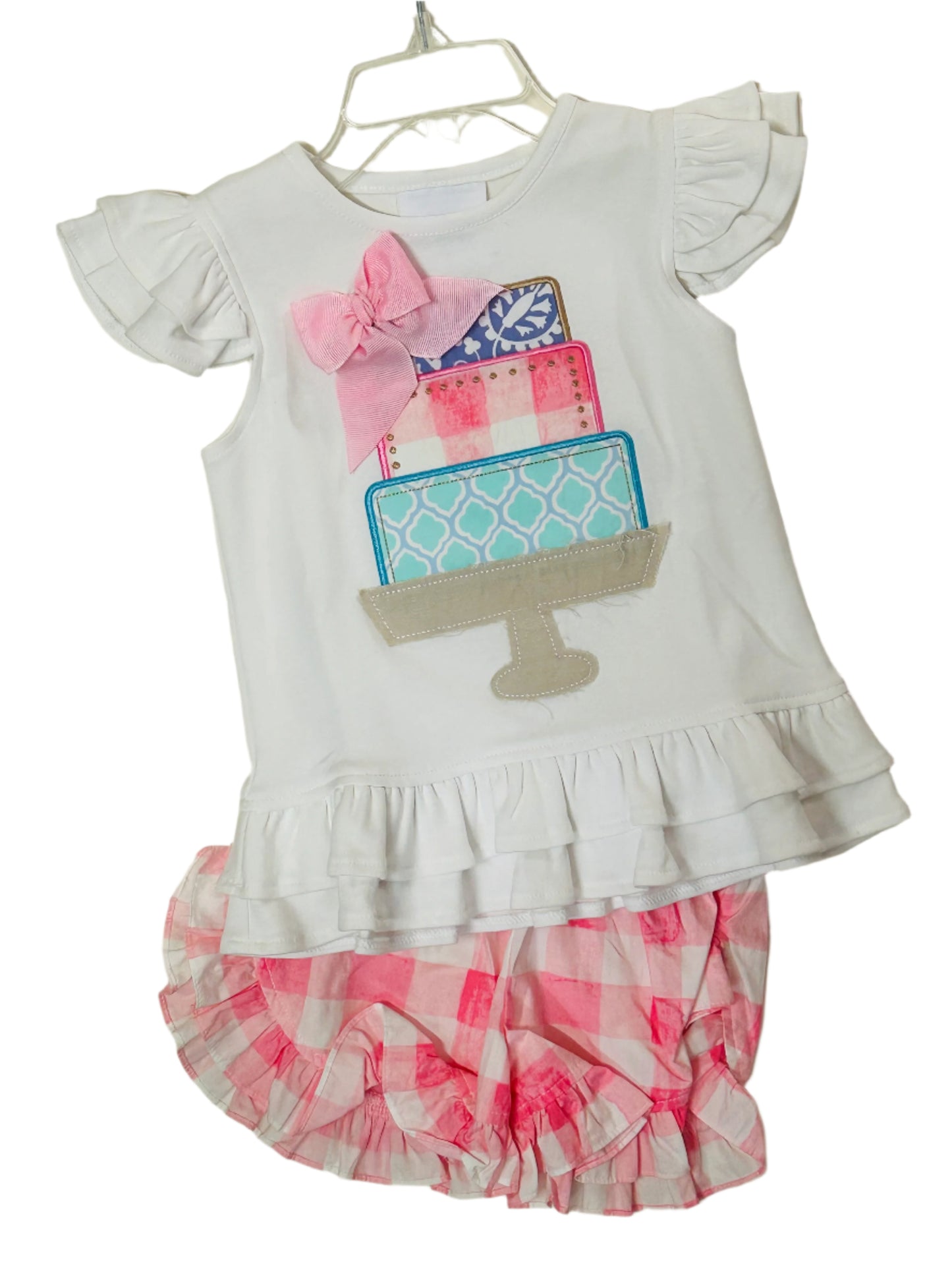 Natalie Grant 2pc Short Set Ruffle tee w/Cake Applique