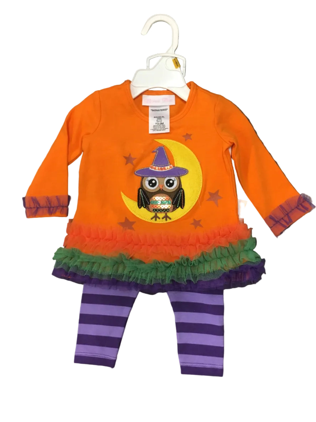Bonnie Jean B00060-PL Orange L/S Pant set w/Owl