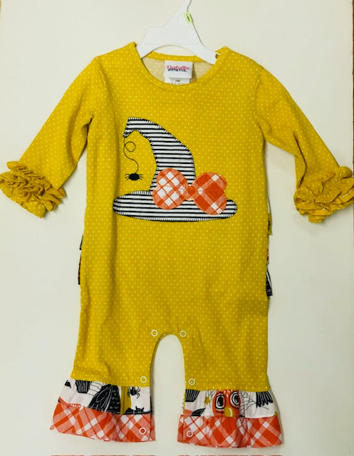 Natalie Grant Romper Golden Dot w/ Witches Hat Applique