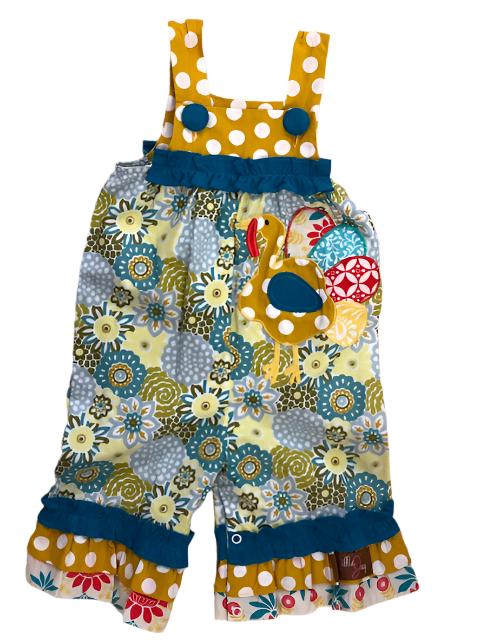 Millie Jay Romper Teal & Gold w/ Turkey Applique Hoffman House Boutique Millie Jay Romper Teal & Gold w/ Turkey Applique Hoffman House Boutique