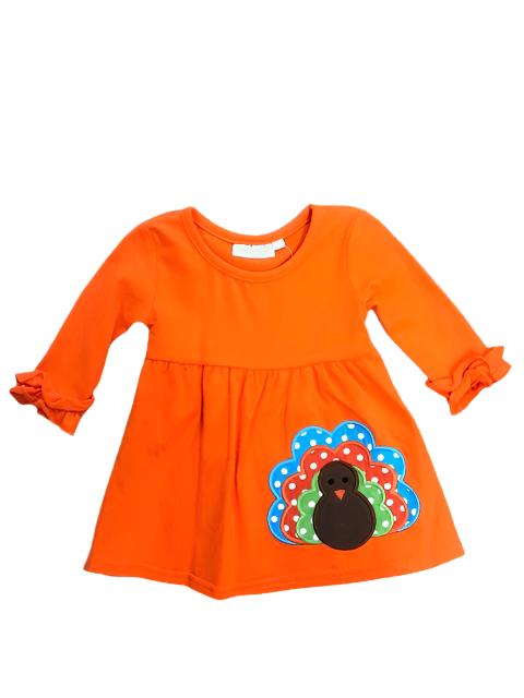Be Mine Orange L/S Dress w/ Turkey Applique