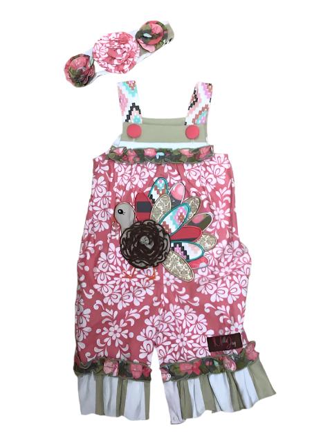 Millie Jay Pink Romper w/Turkey Applique
