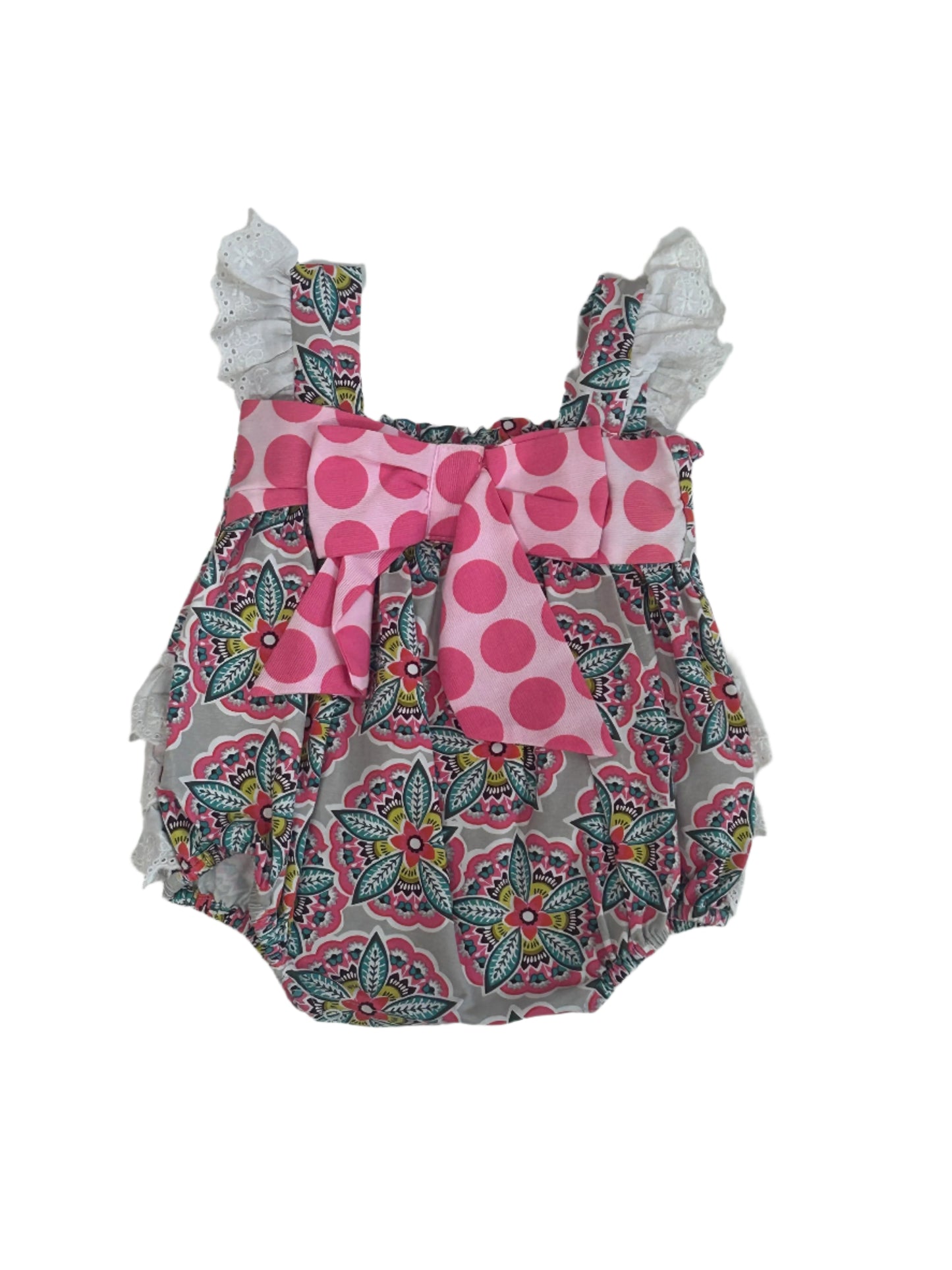 Three Sisters Pink Polka Dot Bow Bubble Romper