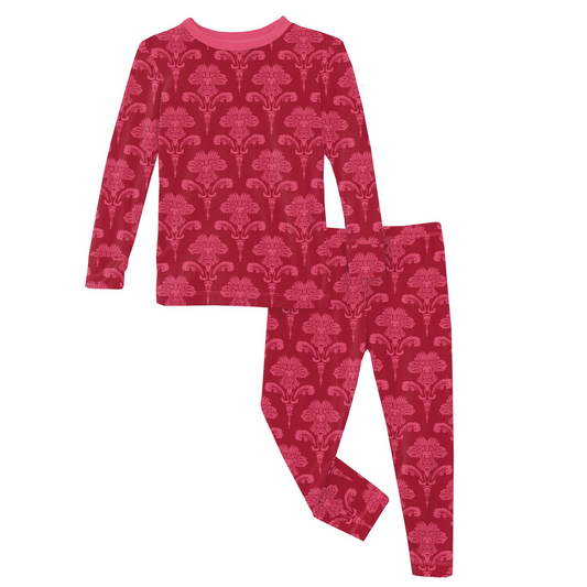 Kickee Pants Girl L/S Pajama Set Crimson Damask