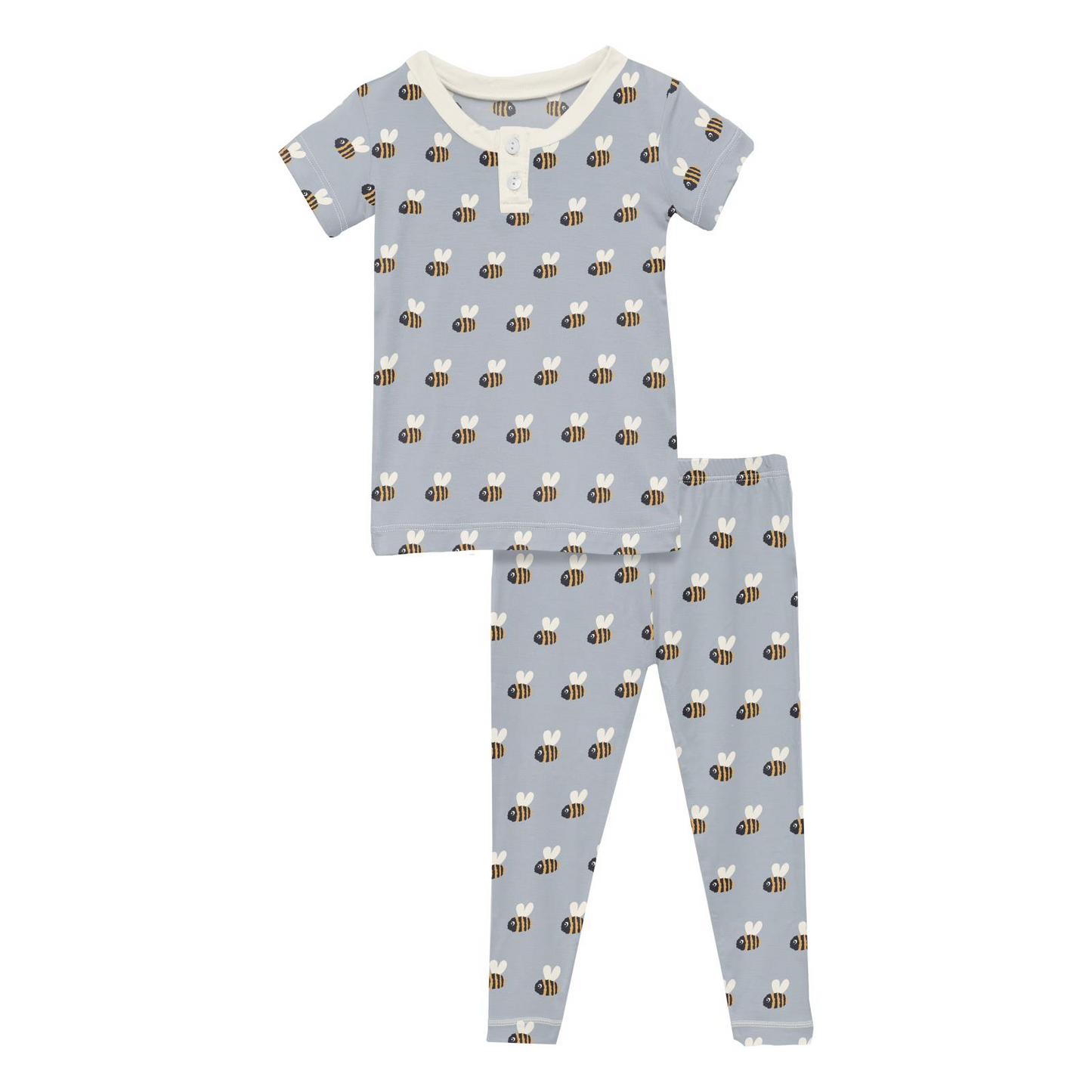 Kickee Pants Boy S/S Henley Pajama Set Pearl Blue Baby Bumblebee