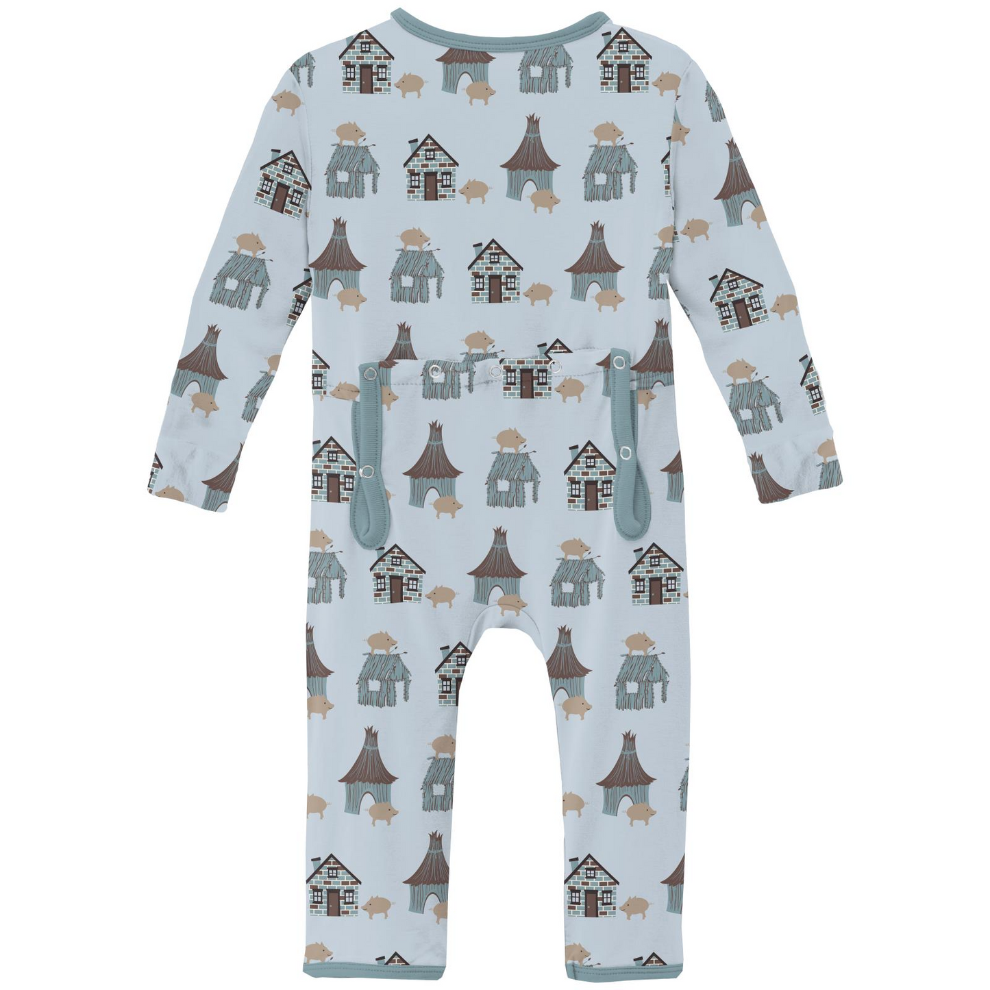 Kickee Pants Boy Coverall w/2way zipper Illusion Blue Three Little Pigs