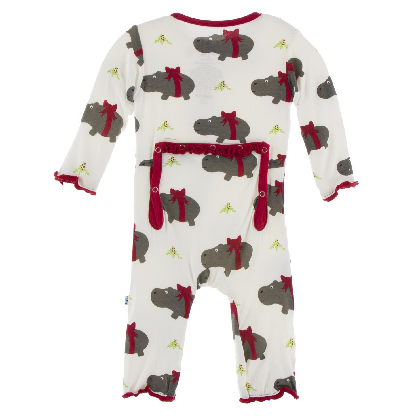Kickee Pants Girl Ruffle Coverall w/zipper Natural Christmas Hippo