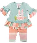 Bonnie Baby Girl 2pc Short Set Aqua Shirt w/Rabbit Applique