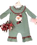 Bonnie Baby Green/White Striped Romper w/ Santa 1299