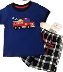 Child Of Mine Plaid Short Set w/Firetruck Applique