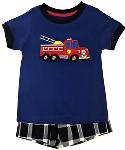 Child Of Mine Plaid Short Set w/Firetruck Applique