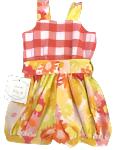 Haute Baby Romper Coral Check and Floral Polly's Picnic
