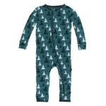 Kickee Pants Boy Coverall w/ Zipper Print Cedar Christmas Tree