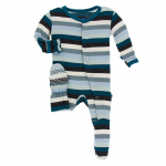 Kickee Pants Boy Footie w/Snaps Meteorology Stripe