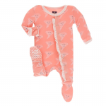 Kickee Pants Girl Ruffle Footie w/Zipper Blush Happy Tornado