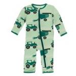 Kickee Pants Boy Coverall w/ Zipper Pistachio Tractors & Wheat