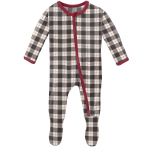 Kickee Pants Boy Footie w/Zipper Midnight Holiday Plaid