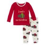 Kickee Pants Unisex L/S Pajama Set Natural Christmas Hippo