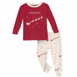 Kickee Pants Unisex L/S Pajama Set Natural Flying Santa